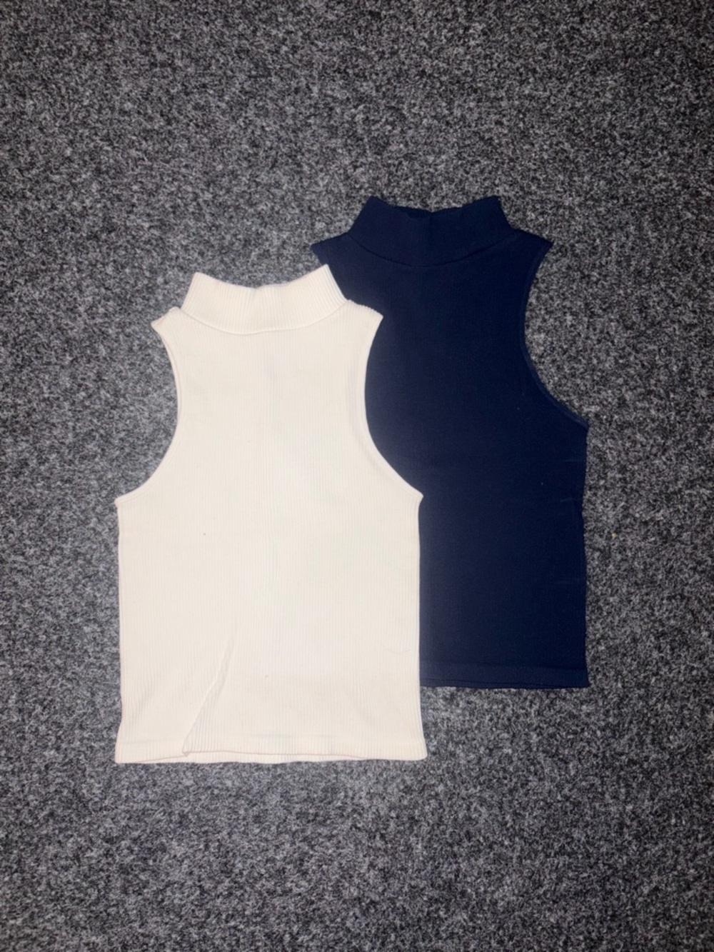 Suzette Long Mock Rib Sleeveless Tops - White & Navy (2 Pack)